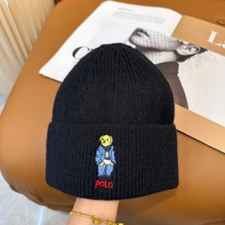 Ralph Lauren Hat Black Polo Bear Folded Cuff Beanie