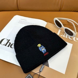 Ralph Lauren Hat Black Polo Bear Folded Cuff Beanie