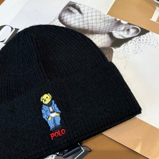 Ralph Lauren Hat Black Polo Bear Folded Cuff Beanie