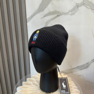 Ralph Lauren Hat Black Polo Bear Folded Cuff Beanie